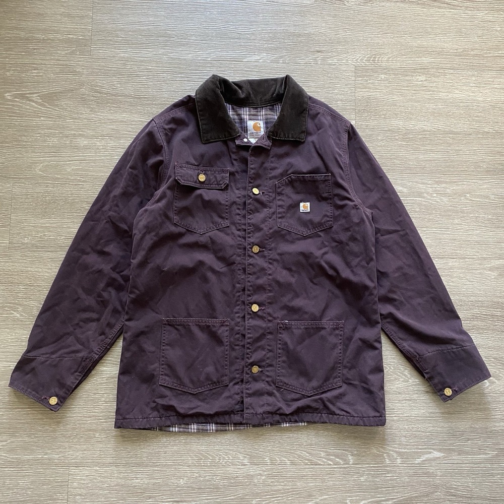 Carhartt Flannel Lined Chore Coat Women's L Purple Corduroy Workwear WC010DWN